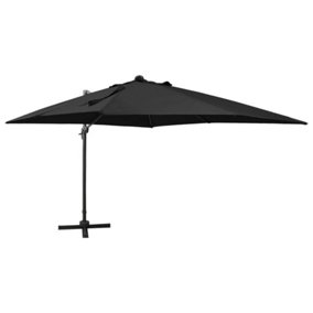 Berkfield Cantilever Umbrella with Pole and LED Lights Black 300 cm