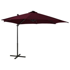 Berkfield Cantilever Umbrella with Pole and LED Lights Bordeaux Red 300cm