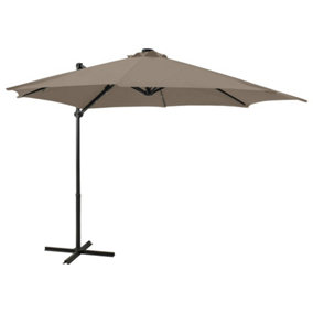Berkfield Cantilever Umbrella with Pole and LED Lights Taupe 300 cm