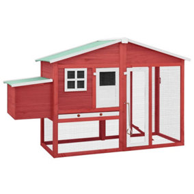 Berkfield Chicken Coop with Nest Box Red and White Solid Fir Wood