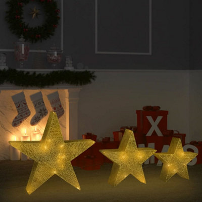 Berkfield Christmas Decoration Stars 3 pcs Gold Mesh LED Outdoor Indoor Price Comparisons | Compare The Build