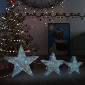 Berkfield Christmas Decoration Stars 3 pcs Silver Mesh LED Outdoor Indoor