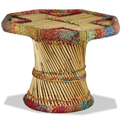 Berkfield Coffee Table Bamboo with Chindi Details Multicolour