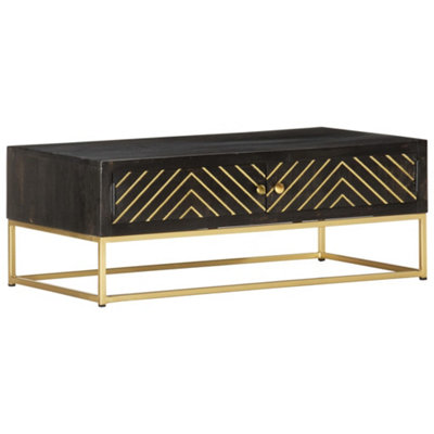 Berkfield Coffee Table Black and Gold 90x50x35 cm Solid Mango Wood