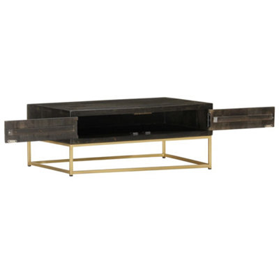 Berkfield Coffee Table Black and Gold 90x50x35 cm Solid Mango Wood