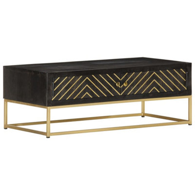 Berkfield Coffee Table Black and Gold 90x50x35 cm Solid Mango Wood