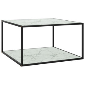 Berkfield Coffee Table Black with White Marble Glass 90x90x50 cm