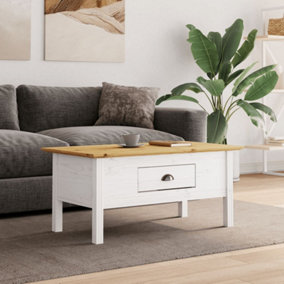Berkfield Coffee Table BODO White and Brown 100x55x45 cm Solid Wood Pine