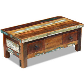 Berkfield Coffee Table Drawers Solid Reclaimed Wood 90x45x35 cm