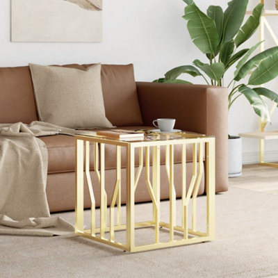 Berkfield Coffee Table Gold 50x50x50 cm Stainless Steel and Glass