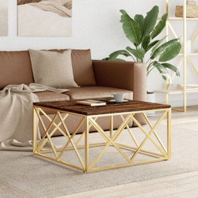 Berkfield Coffee Table Gold Stainless Steel and Solid Wood Reclaimed