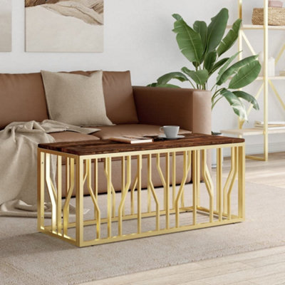 Berkfield Coffee Table Gold Stainless Steel and Solid Wood Reclaimed