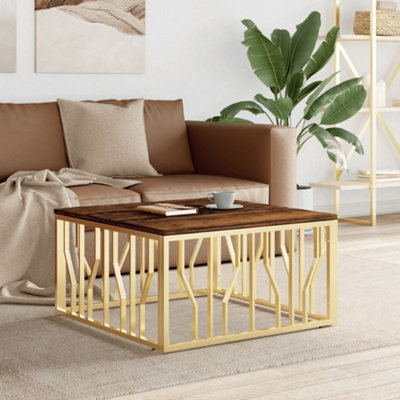 Berkfield Coffee Table Gold Stainless Steel and Solid Wood Reclaimed