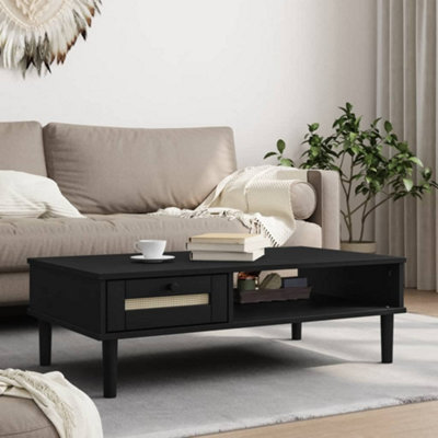 Berkfield Coffee Table SENJA Rattan Look Black 100x55x33 cm Solid Wood