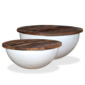 Berkfield Coffee Table Set 2 Pieces Solid Reclaimed Wood White Bowl Shape