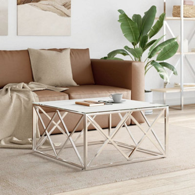 Berkfield Coffee Table Silver 80x80x40 cm Stainless Steel and Glass