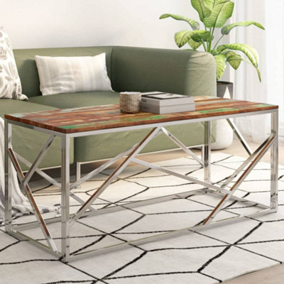 Berkfield Coffee Table Silver Stainless Steel and Solid Reclaimed Wood