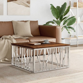 Berkfield Coffee Table Silver Stainless Steel and Solid Wood Reclaimed