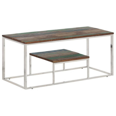 Berkfield Coffee Table Silver Stainless Steel and Solid Wood Reclaimed