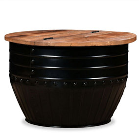 Berkfield Coffee Table Solid Reclaimed Wood Black Barrel Shape