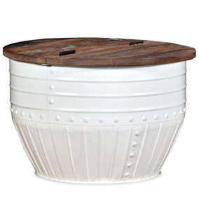 Berkfield Coffee Table Solid Reclaimed Wood White Barrel Shape