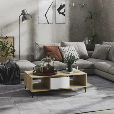 Berkfield Coffee Table White and Sonoma Oak 103.5x60x35 cm Engineered Wood