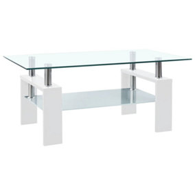Berkfield Coffee Table White and Transparent 95x55x40 cm Tempered Glass