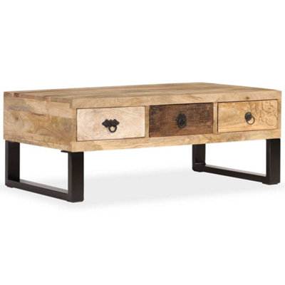 Berkfield Coffee Table with 3 Drawers Solid Mango Wood 90x50x35 cm