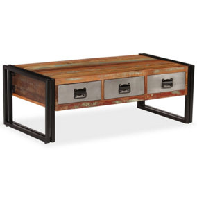 Berkfield Coffee Table with 3 Drawers Solid Reclaimed Wood 100x50x35 cm