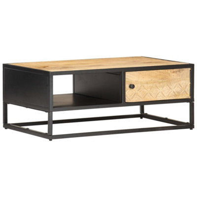 Berkfield Coffee Table with Carved Door 90x55x36 cm Rough Mango Wood