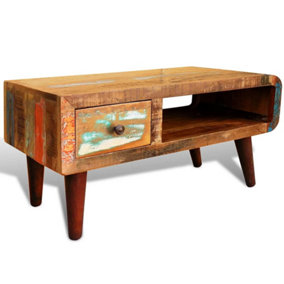 Berkfield Coffee Table with Curved Edge 1 Drawer Reclaimed Wood