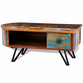 Berkfield Coffee Table with Iron Pin Legs Solid Reclaimed Wood