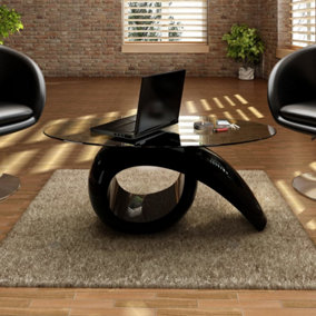 Berkfield Coffee Table with Oval Glass Top High Gloss Black