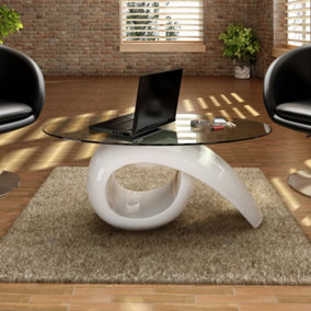 Berkfield Coffee Table with Oval Glass Top High Gloss White