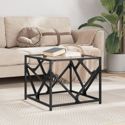 Berkfield Coffee Table with Transparent Glass Top 50x50x41 cm Steel