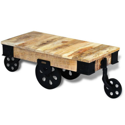 Berkfield Coffee Table with Wheels Rough Mango Wood