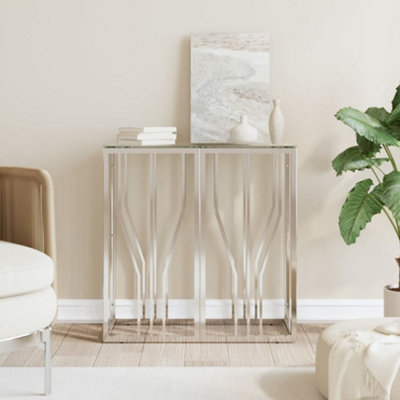 Berkfield Console Table 70x30x70 cm Stainless Steel and Glass