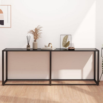 Berkfield Console Table Black 200x35x75.5cm Tempered Glass