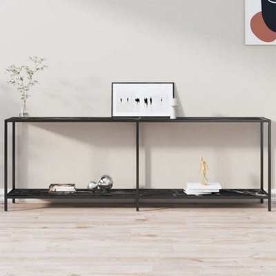 Berkfield Console Table Black 220x35x75.5 cm Tempered Glass