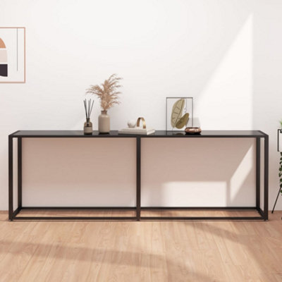 Berkfield Console Table Black 220x35x75.5cm Tempered Glass