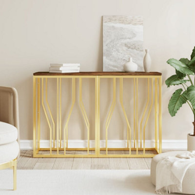 Berkfield Console Table Gold Stainless Steel and Solid Wood Reclaimed