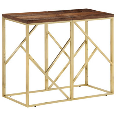 Berkfield Console Table Gold Stainless Steel and Solid Wood Sleeper