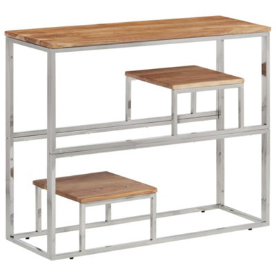 Berkfield Console Table Silver Stainless Steel and Solid Wood Acacia