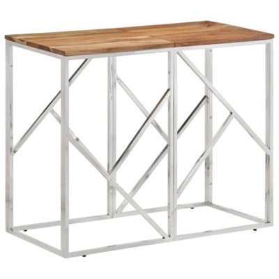 Berkfield Console Table Silver Stainless Steel and Solid Wood Acacia
