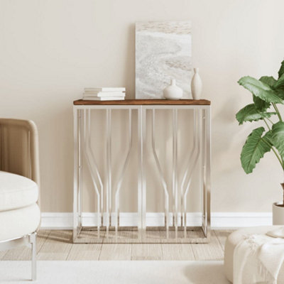 Berkfield Console Table Silver Stainless Steel and Solid Wood Reclaimed