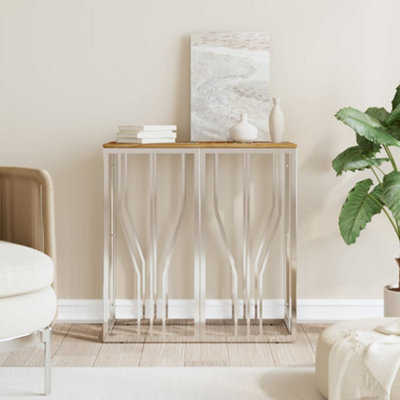 Berkfield Console Table Silver Stainless Steel and Solid Wood Reclaimed