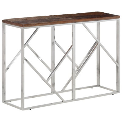 Berkfield Console Table Silver Stainless Steel and Solid Wood Sleeper