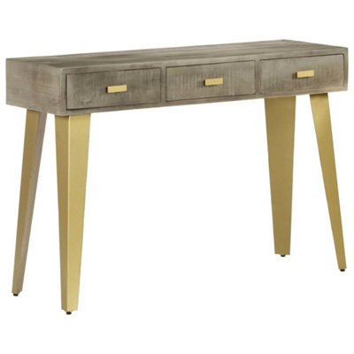 Berkfield Console Table Solid Mango Wood Grey with Brass 110x35x76 cm