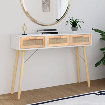 Berkfield Console Table White 105x30x75 cm Solid Wood Pine&Natural ...
