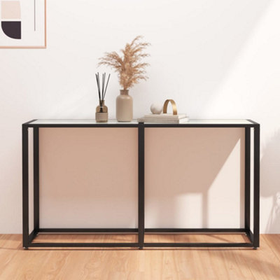 Berkfield Console Table White Marble 140x35x75.5cm Tempered Glass